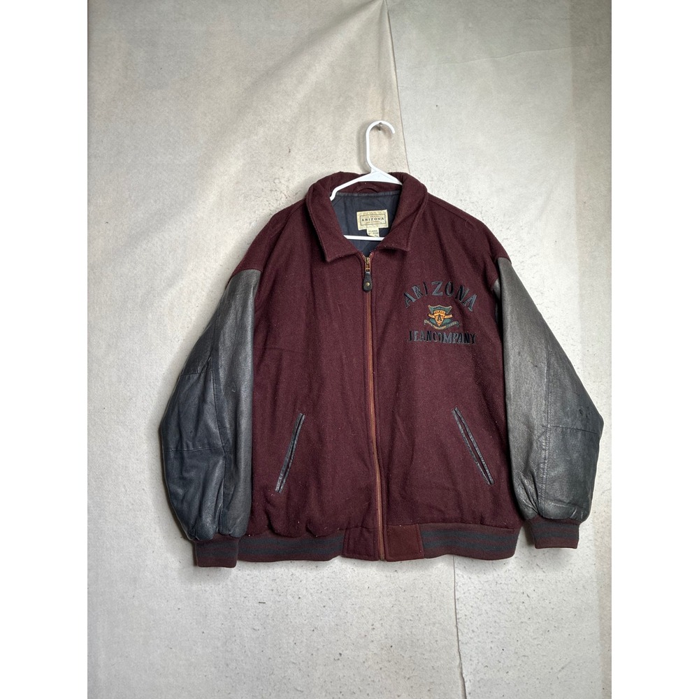 Vintage Arizona Jean Company Varsity Jacket Mens XL Burgundy Wool Leather Sleeve